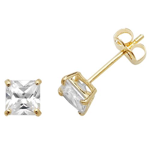 9CT YEL GOLD SQUARE CZ STUD EARRINGS