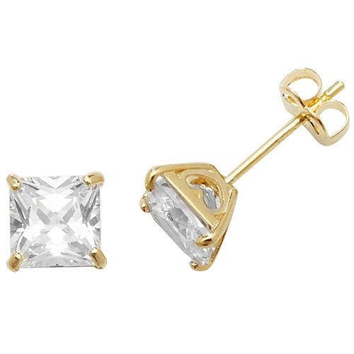 9CT YEL GOLD SQUARE CZ STUD EARRINGS
