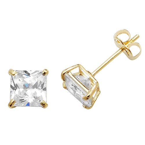 9CT YEL GOLD SQUARE CZ STUD EARRINGS