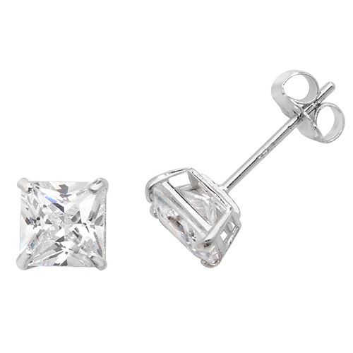 9CT WHT GOLD SQUARE CZ STUD EARRINGS