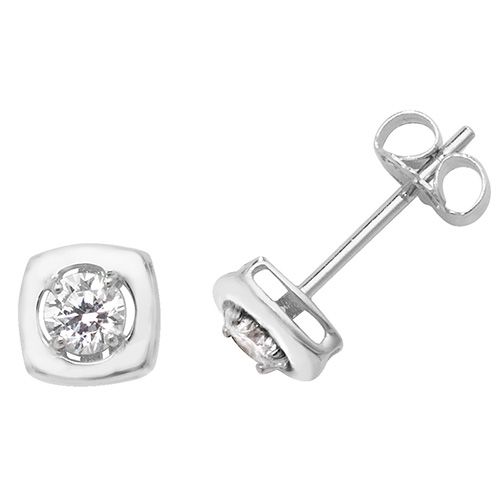 9CT WHT GOLD CZ SQUARE STUD EARRINGS