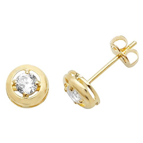 9CT YEL GOLD CZ ROUND STUD EARRINGS
