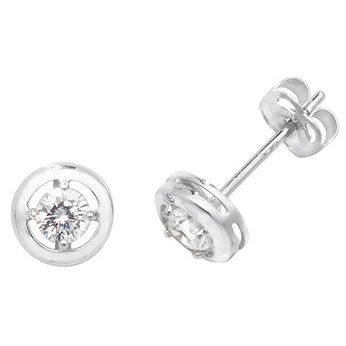 9CT WHT GOLD CZ ROUND STUD EARRINGS