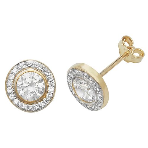 9CT YEL GOLD HALO ROUND CZ STUD EARRINGS