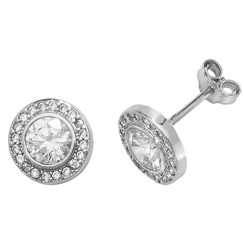 9CT WHT GOLD HALO ROUND CZ STUD EARRINGS