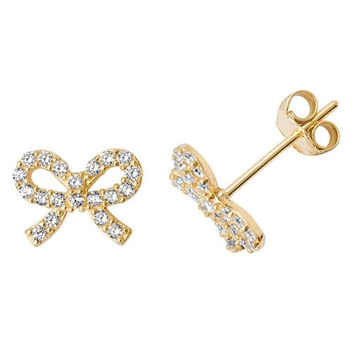 9CT YEL GOLD CZ BOW STUD EARRINGS