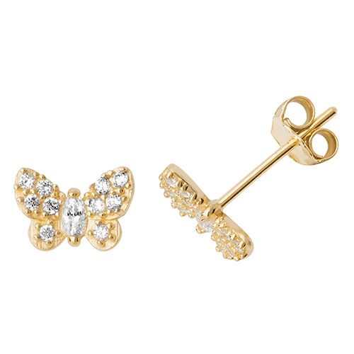 9CT YEL GOLD CZ BUTTERFLY STUD EARRINGS