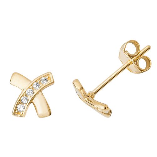 9CT YEL GOLD CZ X STUD EARRINGS