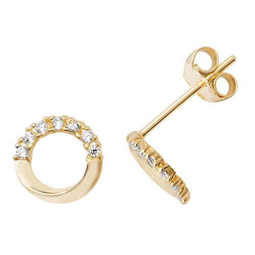 9CT YEL GOLD HALF CIRCLE CZ STUD EARRINGS