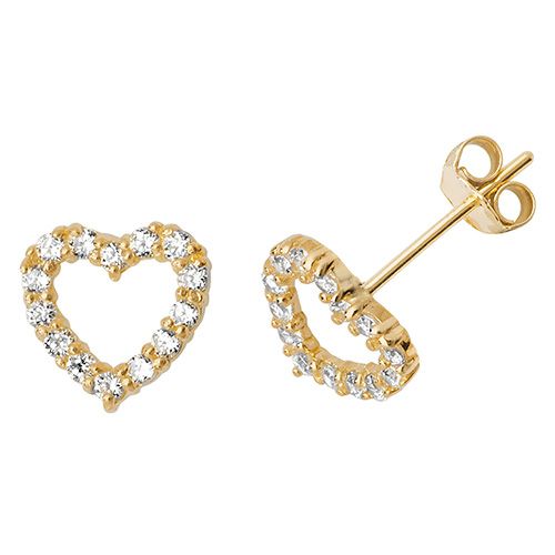 9CT YEL GOLD CZ HEART STUD EARRINGS