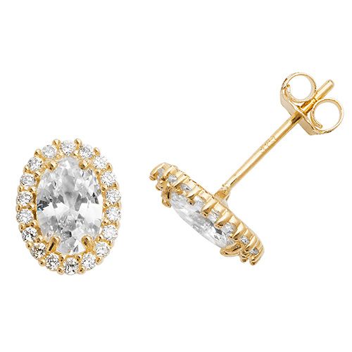 9CT YEL GOLD OVAL CZ STUD EARRINGS