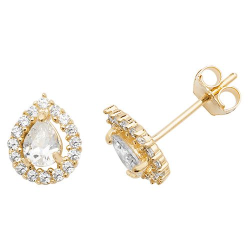 9CT YEL GOLD PEAR SHAPE CZ STUD EARRINGS