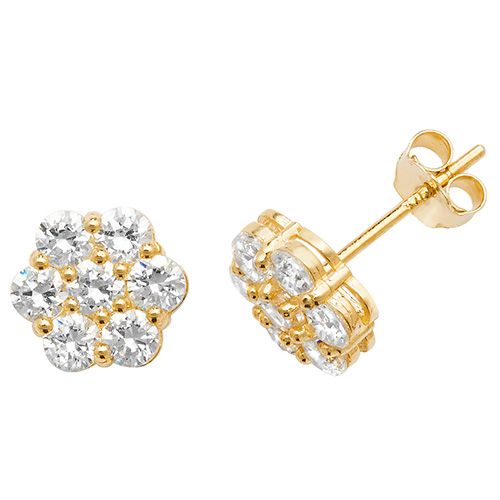 9CT YEL GOLD CZ FLOWER STUD EARRINGS