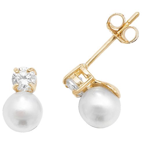 9CT YEL GOLD PEARL CZ STUD EARRINGS