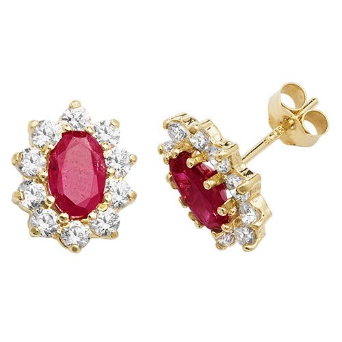 9CT YEL GOLD RUBY STUD EARRINGS