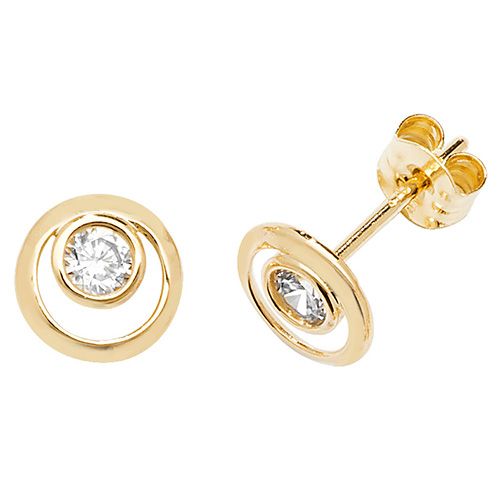 9CT YEL GOLD CZ DOUBLE CIRCLE STUD EARRINGS