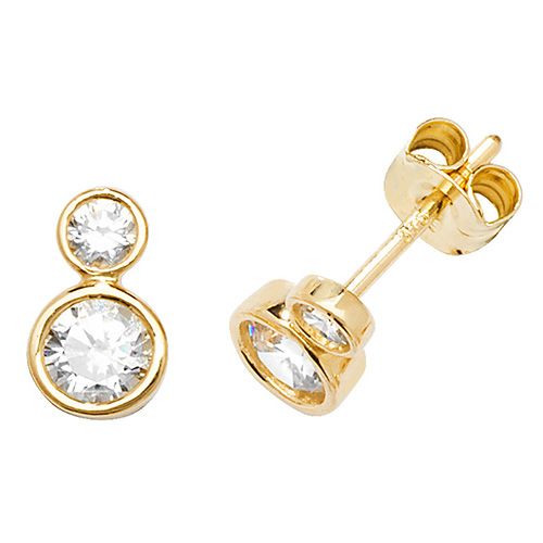 9CT YEL GOLD DOUBLE CZ STUD EARRINGS