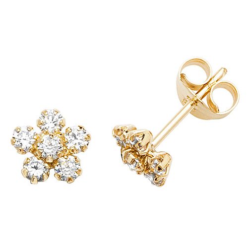 9CT YEL GOLD CZ FLOWER STUD EARRINGS