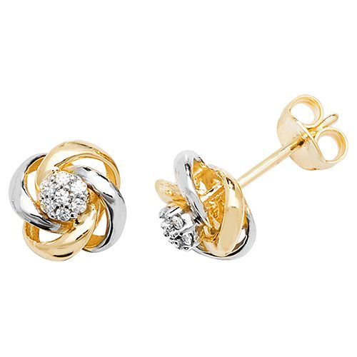 9CT YEL/WHT GOLD CZ KNOT STUD EARRINGS