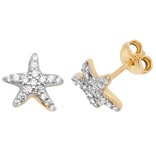 9CT YEL GOLD CZ STARFISH STUD EARRINGS