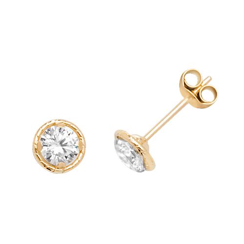 9CT YEL GOLD ROUND CZ STUD EARRINGS