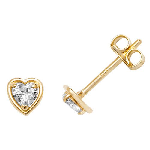 9CT YEL GOLD HEART CZ STUD EARRINGS