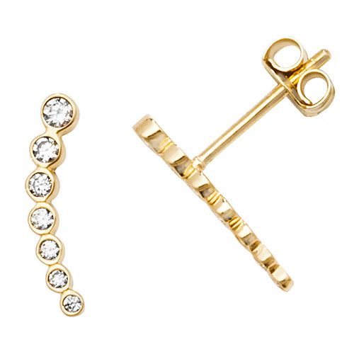 9CT YEL GOLD BEZEL CZ CURVED BAR STUD EARRINGS