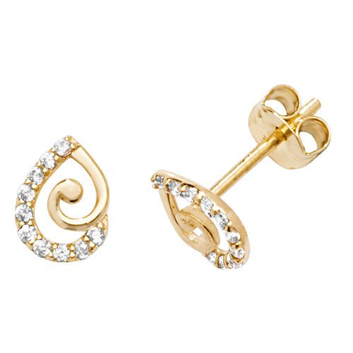 9CT YEL GOLD CZ SWIRL STUD EARRINGS