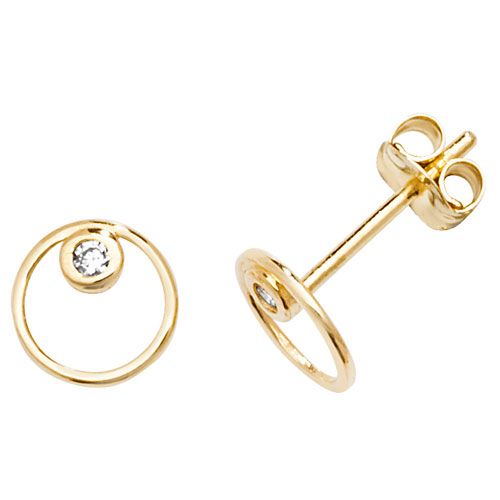 9CT YEL GOLD DOUBLE CIRCLE WITH SINGLE CZ STUD EARRINGS
