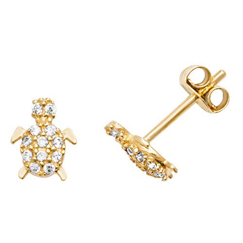 9CT YEL GOLD CZ TURTLE STUD EARRINGS