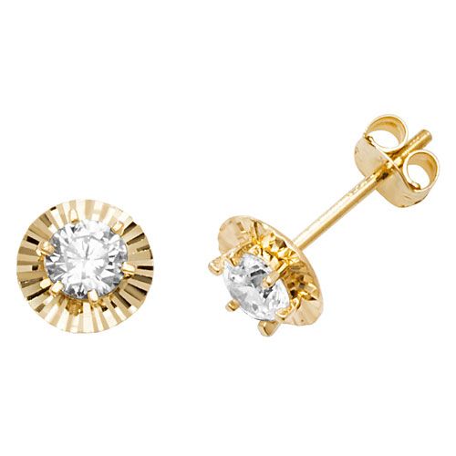9CT YEL GOLD ROUND CZ STUD EARRINGS