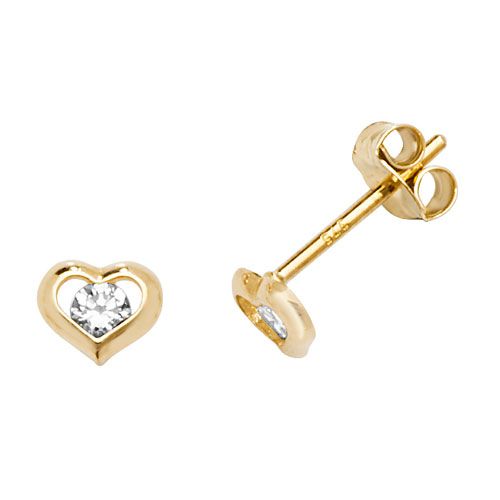9CT YEL GOLD CZ HEART STUD EARRINGS