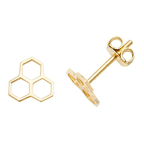 9CT YEL GOLD HONEYCOMB STUD EARRINGS
