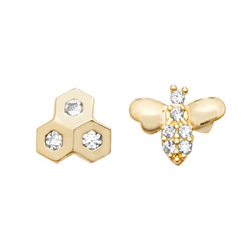 9CT YEL GOLD CZ HONEYCOMB&BEE STUD EARRINGS
