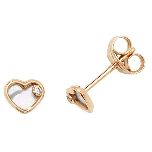 9CT YEL GOLD CZ&MOTHER OF PEARL HEART STUD EARRINGS