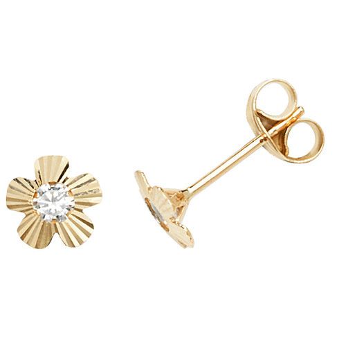 9CT YEL GOLD CZ FLOWER STUD EARRINGS
