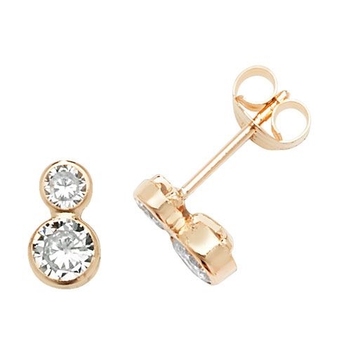 9CT YEL GOLD DOUBLE CZ STUD EARRINGS