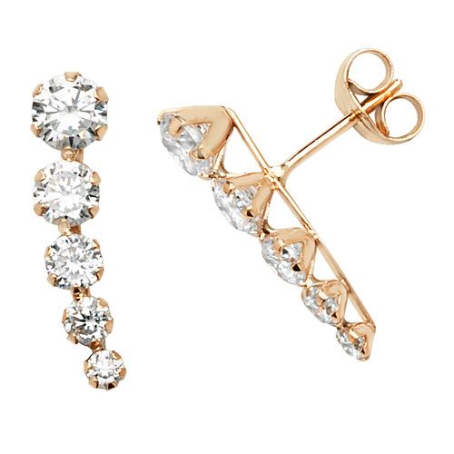 9CT YEL GOLD CZ CURVED BAR STUD EARRINGS