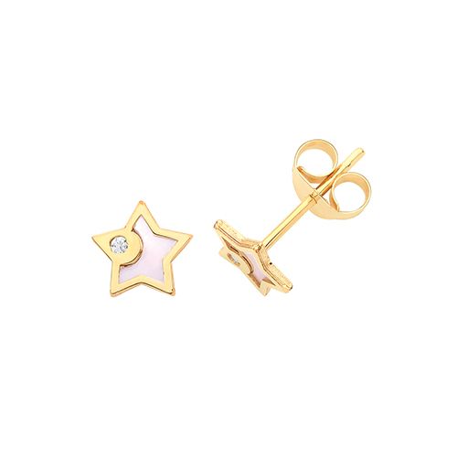 9CT YEL GOLD CZ&MOTHER OF PEARL STAR STUD EARRINGS