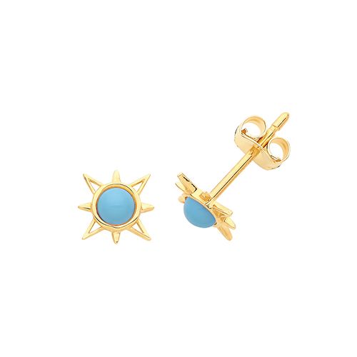 9CT YEL GOLD & TURQUOISE SUN STUDS