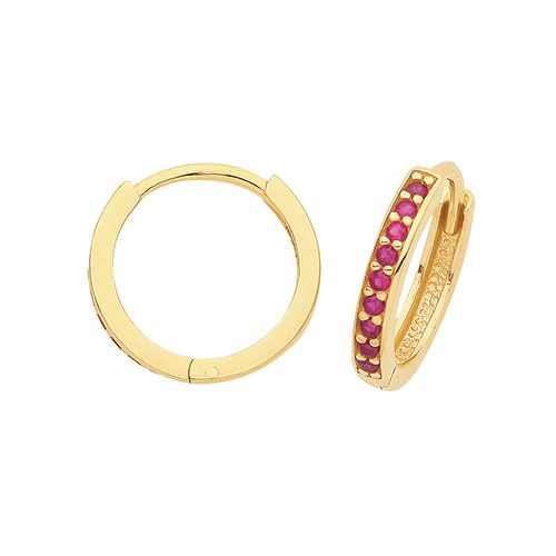 9CT YEL GOLD HINGED RED CZ SET EARRINGS