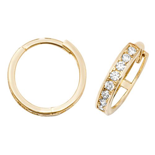 9CT YEL GOLD HINGED CZ EARRINGS