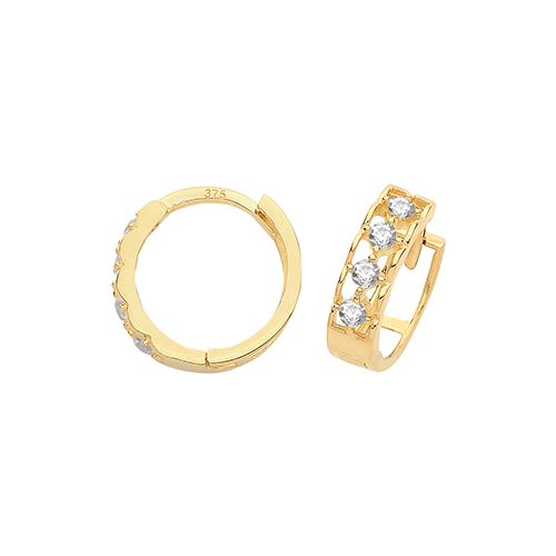 9CT YEL GOLD HINGED CZ EARRINGS