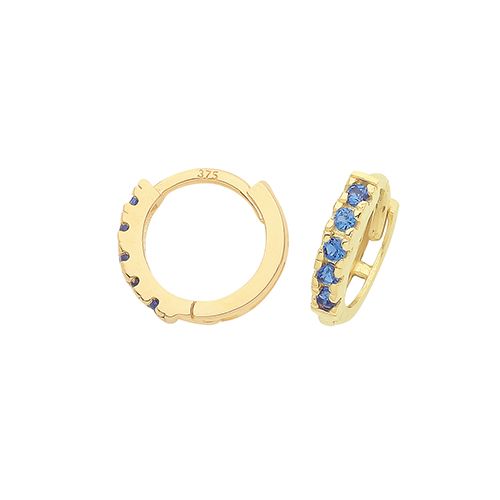 9CT YEL GOLD SAPPHIRE BLUE CZ HUGGIES 7MM