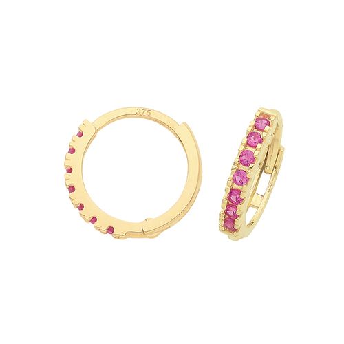 9CT YEL GOLD RUBY RED CZ HUGGIES 9MM