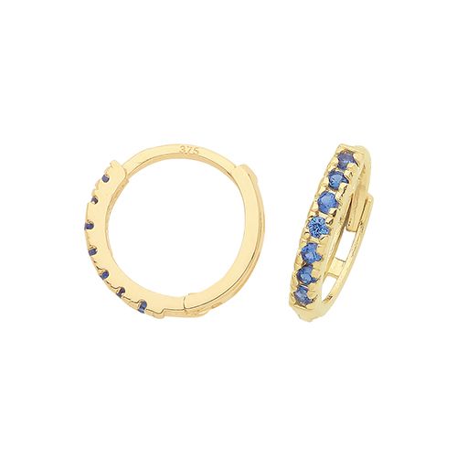 9CT YEL GOLD SAPPHIRE BLUE CZ HUGGIES 9MM