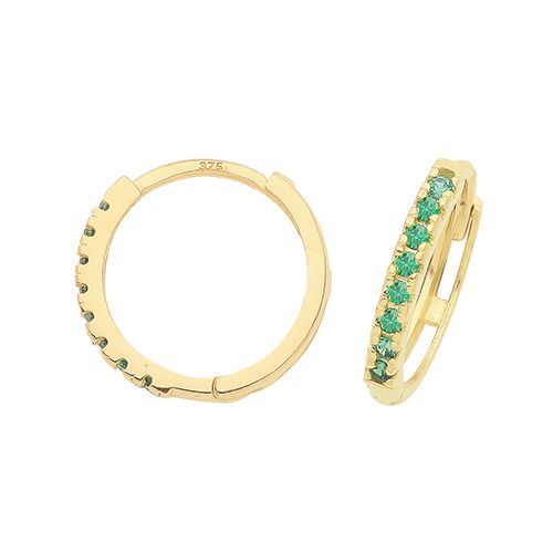 9CT YEL GOLD EMERALD GREEN CZ HUGGIES 11MM