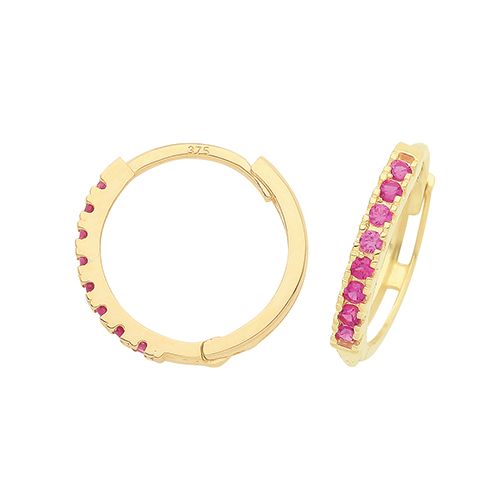 9CT YEL GOLD RUBY RED CZ HUGGIES 11MM