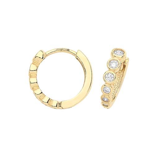 9CT YEL GOLD GRADUATED CZ HINGED EARRINGS