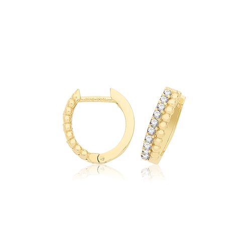 9CT YEL GOLD HINGED CZ EARRINGS